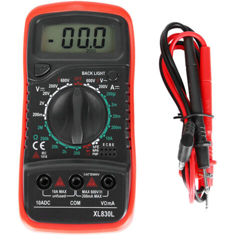 Jeffergarden Multimètre numérique LCD portable XL830L, voltmètre, ampèremètre, ohmmètre, testeur de tension de courantXL830L rouge (1/5)