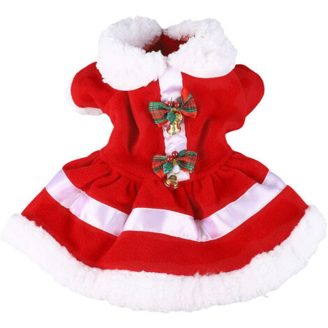 Jeffergarden Robe de nol pour chien, col de poupée, épais, confortable, chaud, mignon, chiot, robe de vacances, Costume avec cloche pour fête Cosplay L (1/5)