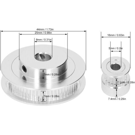 Jeffergarden Poulie de synchronisation en alliage d'aluminium GT2, 2 jeux de roues synchrones, avec 2 pièces de longueur 200mm de largeur 6mm, courroie 60T 8mm et 20T 5mm (1/5)