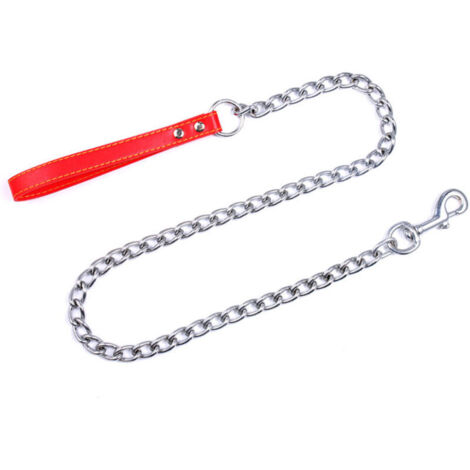 Jeffergarden Laisse-chaîne chien avec poignée cuir PU - Rouge 3mm x 120cm - Pour contrôle et sécurité optimaux (1/2)