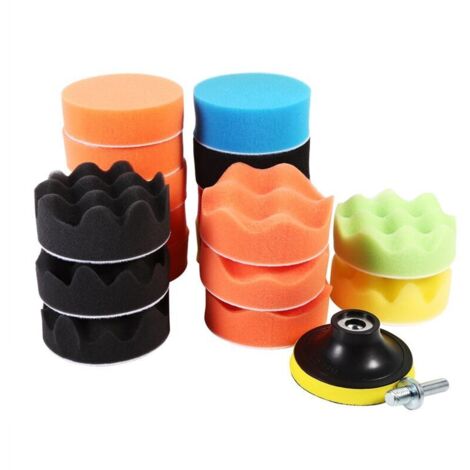 Jeffergarden Tampons de polissage en éponge, lot de 19, ronds et résistants, pour polisseuse et meuleuse. Protection optimale contre les rayures et les chocs. (1/5)