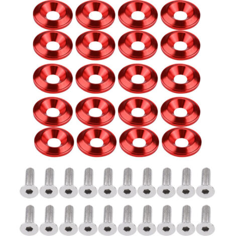Jeffergarden Kit de 20 rondelles de pare-chocs/ailes en aluminium pour l'habillage du compartiment moteur (rouge) (1/5)