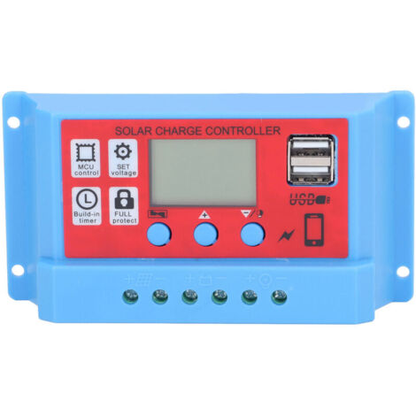 Jeffergarden Contrôleur de charge de panneau solaire 12 V/24 V, chargeur photovoltaïque PWM à 3 niveaux, écran LCD 10 A (1/5)
