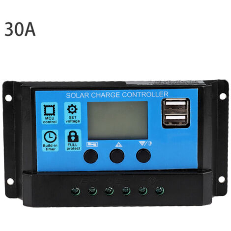 Jeffergarden Contrôleur de charge solaire automatique 30A 12V 24V, contrôleur PWM (30A) (1/5)