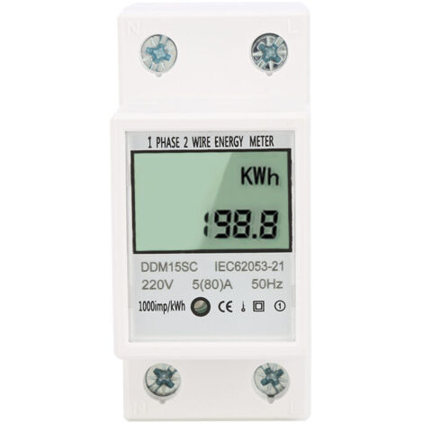 Jeffergarden Moniteur de consommation électrique, compteur numérique kWh, compteur d'énergie électronique domestique monophasé durable, montage sur rail DIN pour plus de sécurité et d'économies (1/5)
