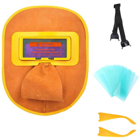 Jeffergarden Casque de Soudage en Cuir Léger, Réglable et Résistant à la Chaleur - Visière Anti-éblouissement avec 10 Feuilles de Protection, Pour Arc Électrique et Gaz (1/5)