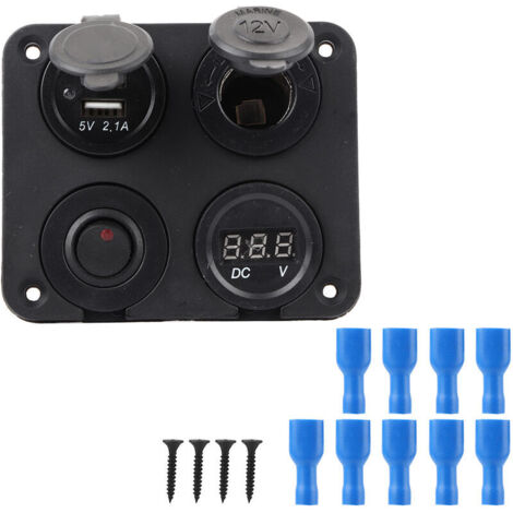 Jeffergarden 12V 4 Gang LED interrupteur à bascule panneau allume-cigare voltmètre double USB 4.2A pour voiture bateau rouge (1/5)