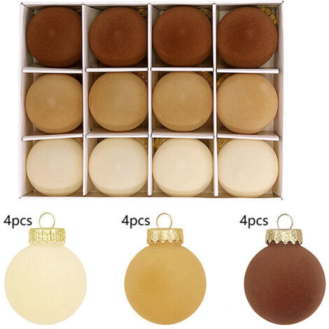 Jeffergarden 12 décorations de Noël en pompons floqués, ornement de sapin de Noël rond en peluche PET de 6 cm (marron) (1/5)