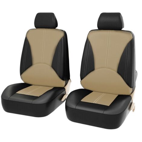 Jeffergarden Housses de siège auto 4 pièces, housses de protection universelles en cuir respirant, accessoires d'intérieur pour SUV,Beige+Noir (1/5)