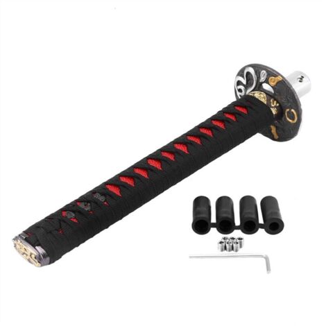 Jeffergarden Pommeau de levier de vitesse universel de voiture, style sabre japonais, avec 4 adaptateurs, noir et rouge (1/5)