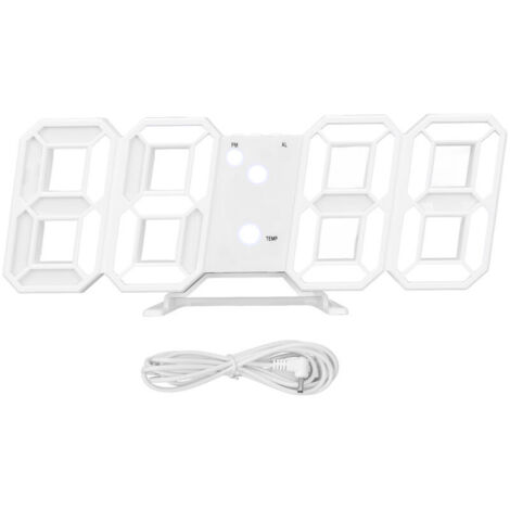 Jeffergarden Réveil numérique 3D LED ABS, veilleuse de température, horloge murale de bureau pour décoration de maison, chambre à coucher, blanc (1/5)