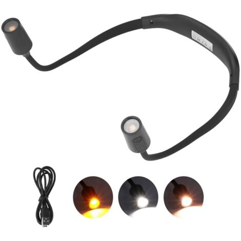 Jeffergarden Lampe de lecture de cou LED rechargeable par USB-C avec 4 LED et 3 sources de lumière pour la course nocturne et le camping. (1/5)
