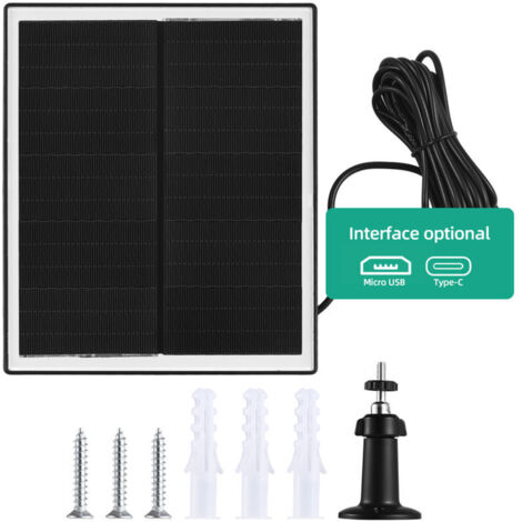 Jeffergarden Panneau solaire 10 W pour caméra de sécurité, chargeur 5 V USB-C, étanche IP65, câble de 3 m, support orientable à 360° (1/5)