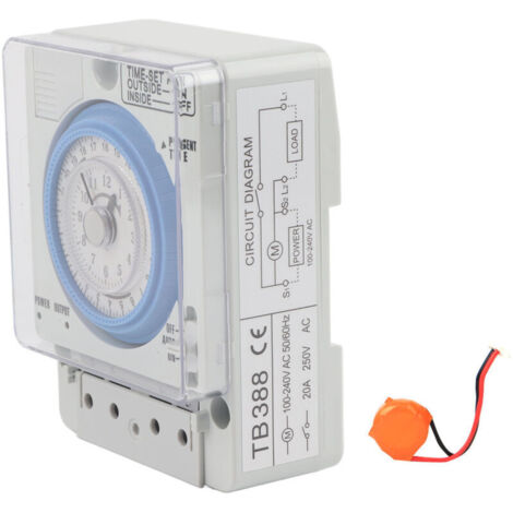 Jeffergarden Minuterie mécanique TB388, relais de commutation horaire 15 minutes/24 heures, 250 V CA, 20 A, sans coupure de courant (1/5)