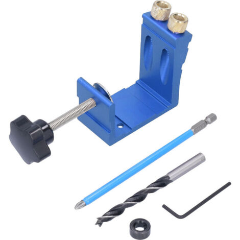 Jeffergarden Gabarit de positionnement oblique à 15° pour le travail du bois, kit de perçage pour chevilles, accessoire de menuiserie bleu (1/5)
