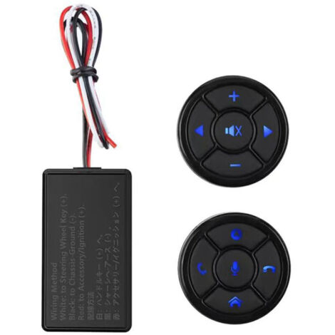 Jeffergarden Télécommande sans fil multifonction pour volant de voiture, bouton avec 2 formes rondes pour lecteur multimédia DVD, navigation GPS (1/5)