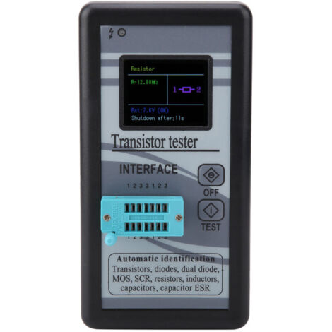Jeffergarden Testeur de transistors, capacimètre multifonctionnel portable alimenté par batterie, avec écran LCD M328 pour divers tests électriques (1/5)