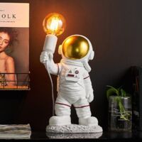 QAZQA Lampe De Table Pour Enfants Astronaute, Spaceman Night Light LED Moderne Lampe De Bureau Chambre D'enfants Avec Prise, Pour Garçons Filles, Lampe De Chevet E27 Blanc Et Or, H 39Cm