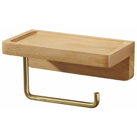 SNQ – Porte-papier toilette double en bois massif hêtre – Installation murale autocollante ou avec vis – Coins arrondis – Support décoratif salle de bain