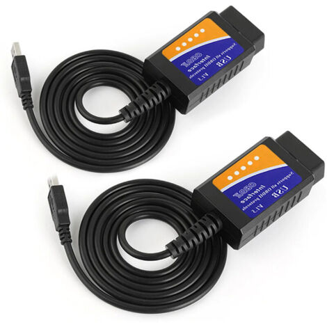 Coocheer – Lot de 2 détecteurs de défauts OBD2 – Scanner ELM327 USB V1.5 – Efface codes d'erreur en 3 min – Compatible iPhone et Android (1/4)