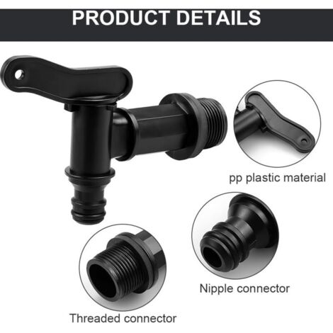 Lot De 2 Robinets Plastique Pour Citerne De Pluie 3/4" Avec Ruban PTFE - Robinet IBC Écoulement Eau De Pluie