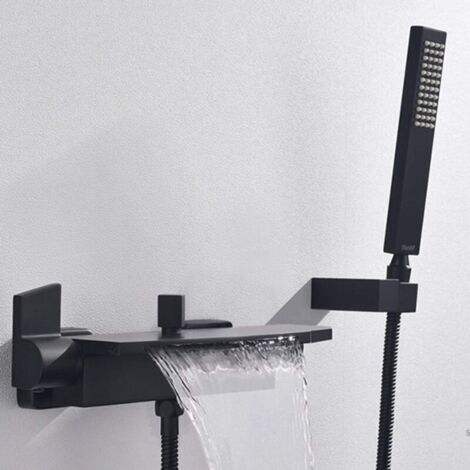 Mitigeur Baignoire Noir Cascade Mural Robinet Baignoire Fixé Au Mur Pour Salle De Bains Robinet De Bain Avec Douche à Main Mitigeur De Bain (B) (1/5)