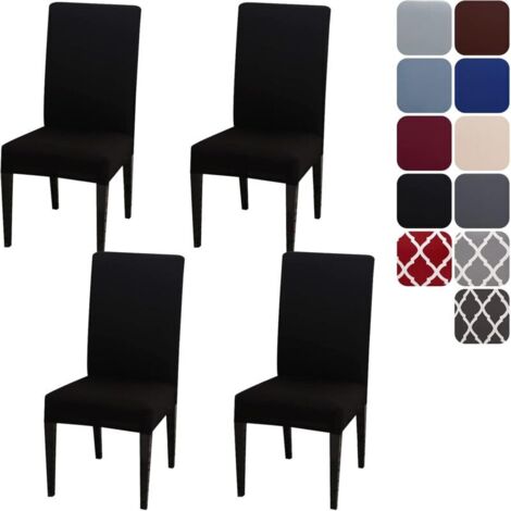 Housse de Chaise Extensible Lot de 4 , (noir)Couverture Protecteur de Chaise Salle a Manger Universel Amovible Lavable Moderne Durable pour Maison Hotel Restaurant Fete Banquet Cuisine Decoration (1/5)