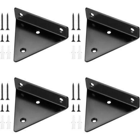 4 Pièces Noir Supports d'étagère Flottants, Supports à Tablettes Muraux Triangulaires Invisibles, Equerre Etagere Murale Métal pour étagère