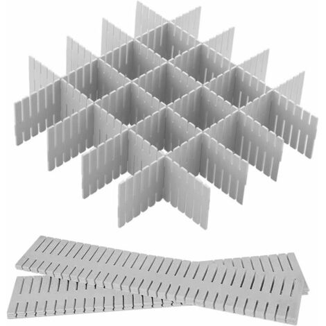 (Gris)12 Pièces Grille Diviseur de Tiroir, Organisateur de Tiroir Réglables Separateur de Tiroir pour sous-Vêtements, Chaussettes, Maquillage, Fournitures de Bureau (1/5)