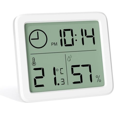 Mini Thermometre Interieur Numérique, Hygrometre Portable Professionnel à Grand Écran avec Horloge, Thermomètre Blanc Précis, Hygromètrepour la Maison, Chambre de Bébé, Serre, Bureau (1/5)