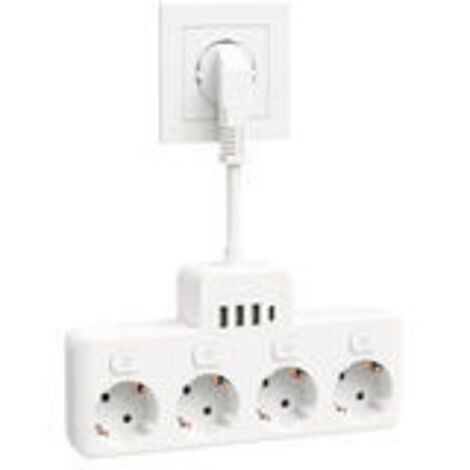 Multiprise avec USB C, Multiprise 4 Prises avec Interrupteur Individuels, Protection Contre Les Surtensions, 4000W 16 A