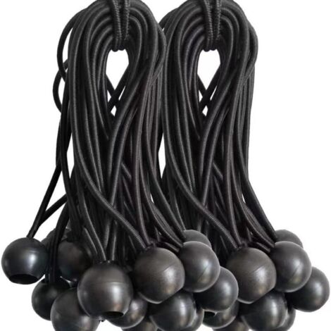 Cordons Élastiques avec Boules - Lot de 50 , 15 cm Tendeurs Universels avec Attaches - Sangle Elastique Résistant Parfaite pour le Camping, les Bagages & Bâches - Noir (1/5)
