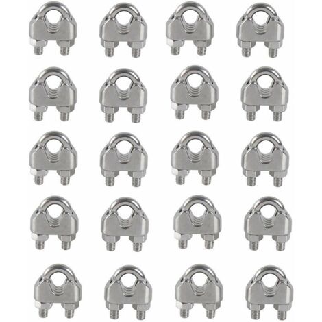 20PCS M4 Serre-câbles Etrier U Boulon Clip de Câble 304 Acier inoxydable Selle de pince de Câble Câble métallique Clips pour etendoir linge exterieur (1/5)