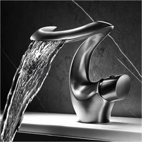 Mitigeur Lavabo Eau de Cascade Robinet Salle Bain Design Unique Robinet Lavabo Chaud et Froid Réglables Robinet Salle de Bain Convient aux Hôtels et Chambres D'hôtes - Gris Pistolet