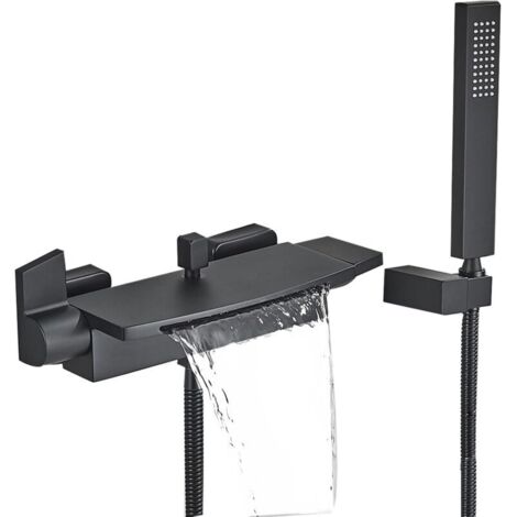 Mitigeur Baignoire Noir Cascade Mural Robinet Baignoire Fixé Au Mur Pour Salle De Bains Robinet De Bain Avec Douche à Main Mitigeur De Bain Le petit(B)