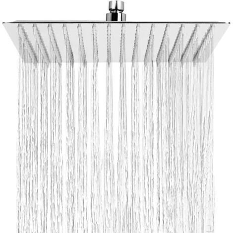 Pommeau de Douche Anti-Calcaire, Tête de Douche Pluie Economiseur d'Eau avec Buse en Acier Inoxydable 12 pouces/30cm finition Chrome Poli (Miroir), Carré (1/5)
