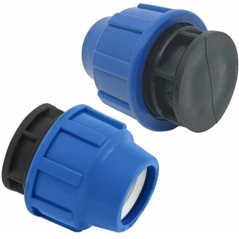 Raccords de tuyau d’eau-2 pièces – Bouchon 32 mm – Raccord de plomberie de compression PN16 - Stop de 25mm – connecteur compatible avec tuyaux en polyéthylène PE 80 et PE100