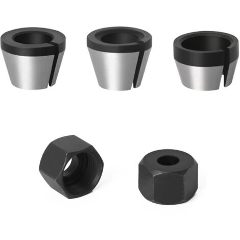 3 Pièces HSS Tête de Mandrin, 6mm 6.35mm 8mm Mandrin de Pince de Routeur, Adaptateurs de Collet De Mandrin, avec 2 Écrous, pour Rogneuse Menuiserie Électrique Pince de Routeur Titulaire (1/5)