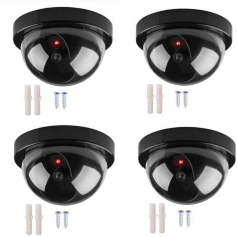 Caméra simulée,Lot de 4 caméras factices dôme sans fil noires Simulation de sécurité extérieure factice avec LED IR réalistes pour la protection de la sécurité du magasin et de la maison