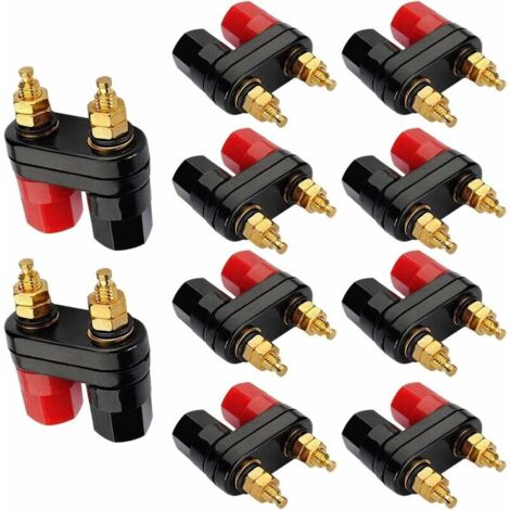 10 Pairs 2-Voies Amplificateur de Puissance, Audio Fiche Prise Banane Femelle bornier Haut Parleur(Noir et Rouge) (1/5)