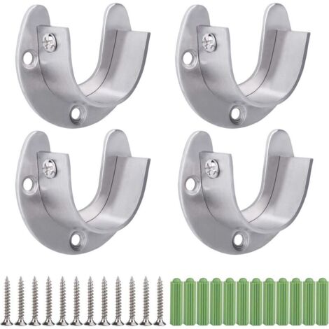 Support de Tringle à Penderie en Acier Inoxydable, 4 Pièces Support de Tringle à Rideaux en Forme de U, Douilles de Tube Rond Robuste avec Vis (1/5)