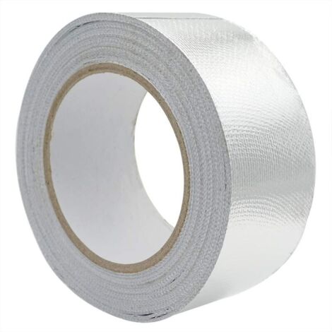 Ruban adhésif aluminium Bande d'étanchéité 48mm par 10m renforcé avec un tissu en maille de verre pour ventilations, Résistance à la température -30120°C, Argent (1/5)