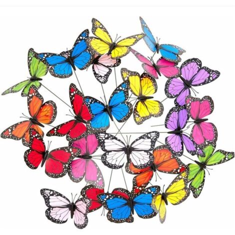 Décoration De Jardin Papillon Monarque, Lot De 50, Jardinière, Piquets Pour Plantes, Déco Extérieur, Pvc, Coloré (1/5)