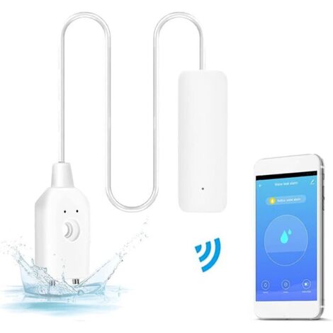 Alarme Fuite d'eau, Détecteur de Fuite d'eau Détecteur d'inondation Alarme d'eau Détecteur d'eau sans Fil avec Son d'alarme de 60 DB, Notification Push sur l'application Tuya Smart/Smart Life