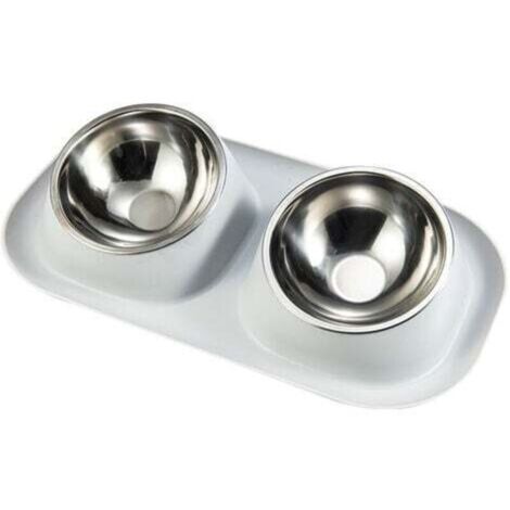 Pet Double Bol Acier Inoxydable Anti-Retournement Cou Garde Chat Bol Anti-Fuite Gris (1/5)