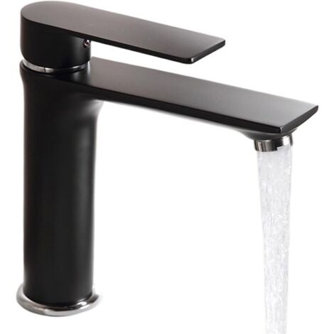 Robinet de Lavabo de Salle de Bain Robinet de Lavabo en Laiton, Robinet Peint en Noir, Robinet de Cuisine à Trou Unique et à Poignée Unique, Robinet de Lavabo de Salle de Bain Cascade Chaude et Froide (1/5)