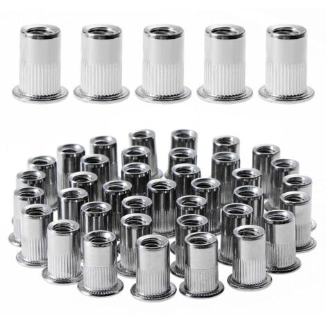 (12 mm × 15 mm)100 pièces M6 écrou à rivet fileté à tête plate,écrous à riveter fileter en acier inoxydable,assortiment inserts filetés pour mental plastique (1/5)