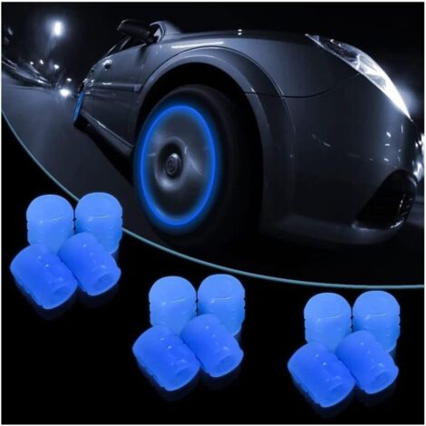 (Bleu)Bouchon Valve Pneu Voiture Fluorescent, 12 Pcs Lumineux Valve Pneu Voiture avec Lumineux Couverture, Accessoire Universel pour Camions, SUV, Motos (1/5)