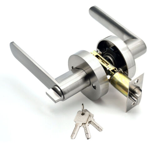 Taille de Verrou 60/70mm, Rond, Argent,Qrity Serrure de Poignée de Levier de Porte, Alliage D'aluminium Poignée Porte pour L'utilisation de La Chambre, Vestiaire, Salle de Rangement et Bureau, (1/5)