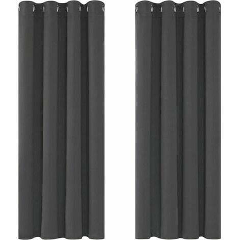 XVX – Rideaux occultants isolants thermiques 117x138 cm – 100% polyester triple-tissage – Protection contre lumière et froid – Lot de 2 pièces gris foncé